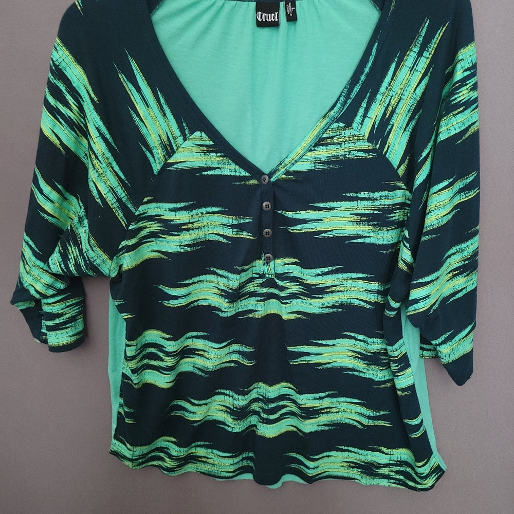 Cruel Girl Teal Tribal Top in Large